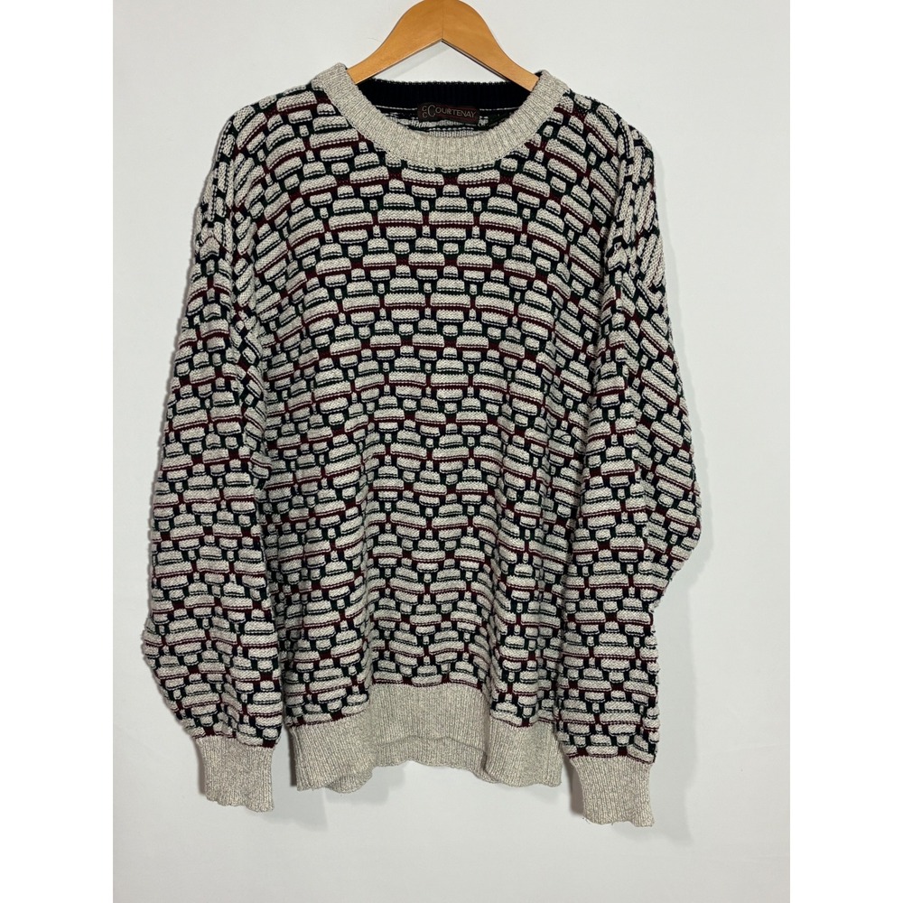 Courtenay Sweater Mens Large Multicolor 3D Textured Knit Cotton Crewneck Vintage